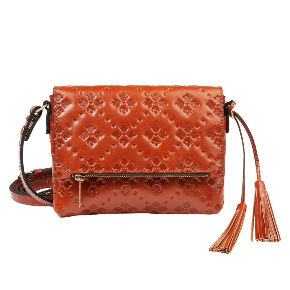 Patricia Nash Corfu Leather Crossbody Bag Purse Tan Brown